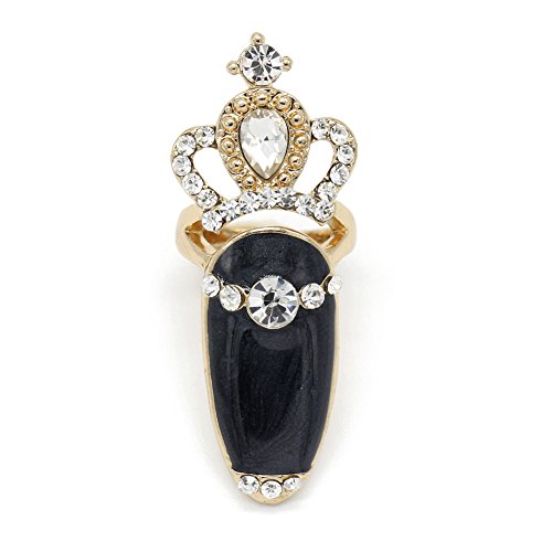 So Beauty Popular Fashion Crown Designs Ladies Girls Gorgeous Gold Mixed Metal Rhinestone Finger Tip Nail Rings#6