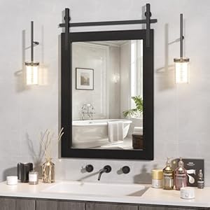 Hasipu Farmhouse Bathroom Mirror 22×30 Rustic Wood Framed Wall Mounted Mirror Black Vintage Vanity Mirror Barn Door Style Decrative Mirrors