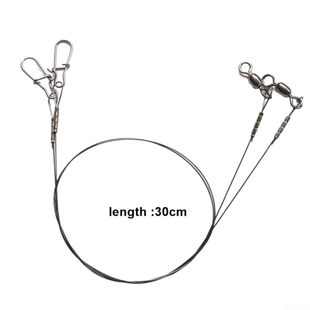 2 Pack Fishing Wire Leader Line, Titanium 7x7 Strand with Swivel Duo-Lock Snap, 30cm 14kg & 35cm 18kg Strength for Predatory Fish(30cm 14kg)
