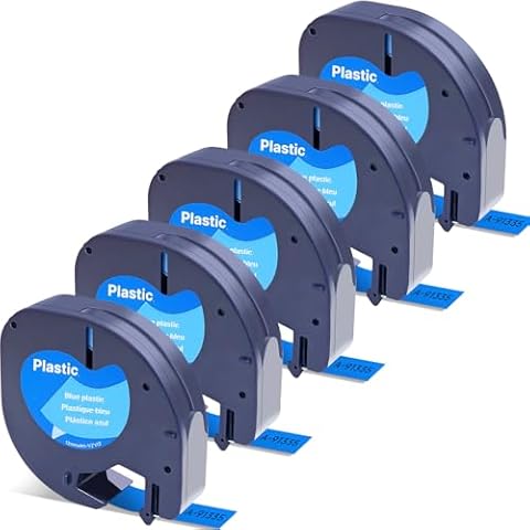 Label Orison Compatible with Dymo LetraTag Refill 91335 S0721650 LT Plastic Tape Cassettes for Label Maker LT-100H LT-100T QX50,Black on Blue,1/2 Inch X 13Feet(12mmx4m),5Pack Cover