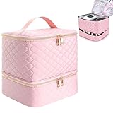 Gykutix Maletin Manicura Organizador Esmaltes Uñas de Doble Capa, Portátil Maletin Uñas Organizador Pintauñas para 30 Frascos, Lámpara de Uñas y Aceesorios(Rosa)