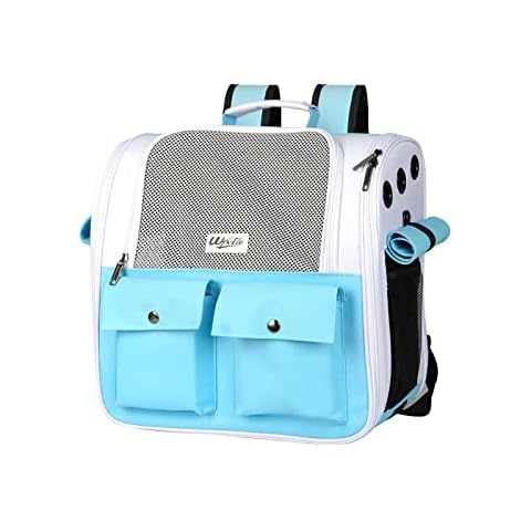 Galatée Cat Backpack Carrier, Pet Bubble Backpack, Ventilated Pet Backpack For Kitten And Puppy, Foldable Pet Backpack, Designed For Travel, Hiking, Walking & Outdoor Use(S, Blue+White) Cover