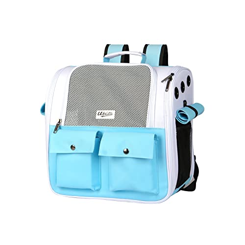BOSERMEN Cat Backpack Carrier, Pet Bubble Backpack, Ventilated Pet Backpack for Kitten and Puppy, Foldable Pet Backpack, Designed for Travel, Hiking, Walking & Outdoor Use(M, Blue+White)