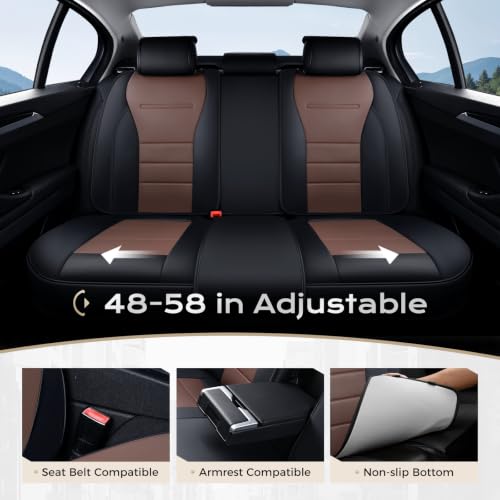 Image of Coverado Car Seat Covers Full Set, Nappa Leather Seat Covers for Cars, Car Seat Protector Car Seat Cushion, Front and Back Seat Protectors Cushions Universal Fit for Most Cars Vehicles(Black&Coffee)