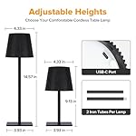 LUTEC 2 Pack Cordless Table Lamp,6000mAh Rechargeable Battery Operated Desk Lamp,Two Adjustable Heights,Waterproof, Touch Control & 3 Color Stepless Dimming for Restaurant/Bedroom/Bars/Outdoor (Black) - Image 5
