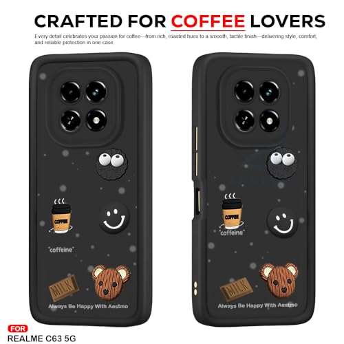 Image of AESTMO Back Case Cover for Realme C63 / N63 | Cute Fun Cartoon 3D Ball | Coffee Silicone Case | Full Body Protection | Camera Protection Back Cover for Realme C63 / N63 (Black)