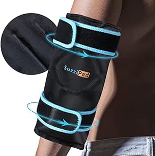 SuzziPad Elbow Ice Pack for Injuries with Double-Sided Fabric Cover, Wearable Ice Elbow Wrap with Cold Compress, Pain Relief for Forearm, Tennis Elbow, Golfers Elbow, Bursitis and Sport Injuries