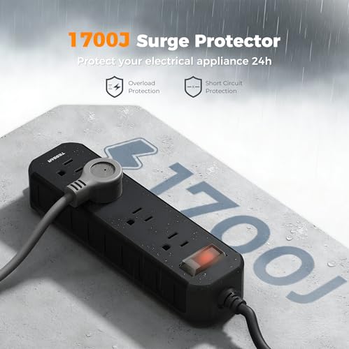 Image of TESSAN Outdoor Power Strip Weatherproof, 50FT Extension Cord Waterproof | 4 Outlets 1 Switch, Surge Protector 1700J, Wall Mountable for Home Office and Patio Christmas Lights, Black