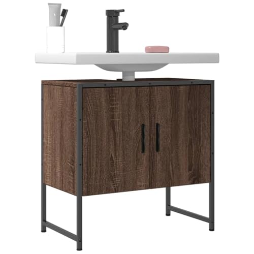 Iiaky Armario Lavabo baño Madera Muebles auxiliares de baño Bathroom Cabinet Mueble de baño ingeniería Roble marrón 60x33x60 cm