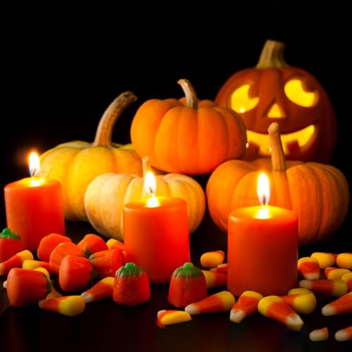 Image of 9 Packs Orange Votive Candles, Small Unscented 1.5 Inch by 1.25 Inch Colored Wax Candles for Fall Harvest Thanksgiving Day, Wedding, Party, Table Holiday & Home Decoration - 8 Hours Burn Time
