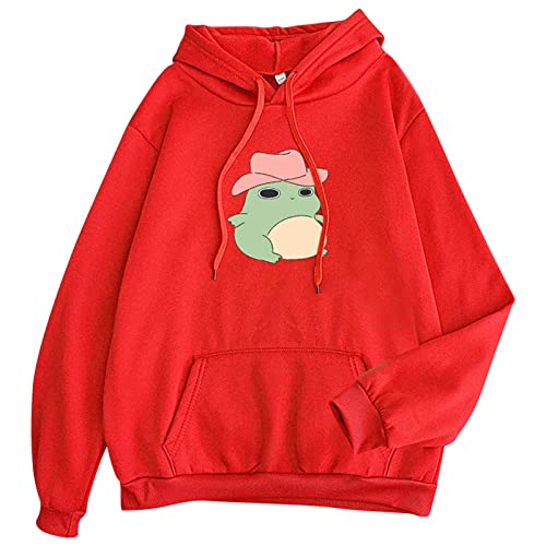 FKoexedsny Sudaderas Hip-Hop Chic Hot Hoodie Invierno y Otoño Sudaderas con Bolsillos Vintage Ropa Venta Streetwear Japonés Sudadera con Capucha para Mujer, rojo, XL
