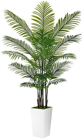 Artificial Palm Tree 6FT - Fake Tree with White Tall Planter - Fa...
