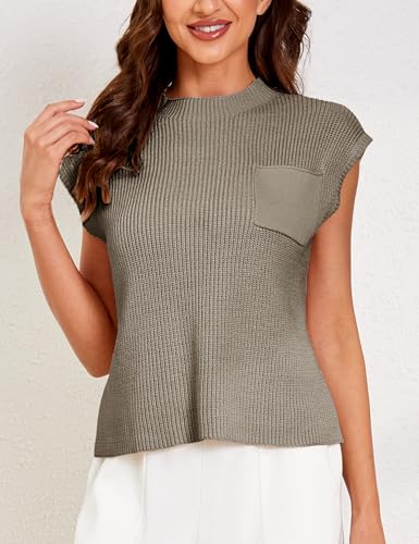 Image of Himosyber Women's Solid Sleeveless Vest Mock Neck Cap Sleeve Knitwear Sweater Tops