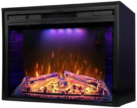Miniatura 10 de Chimenea eléctrica de 33 pulgadas, chimenea de pared eléctrica con control remoto, registro realista y sonido crujiente, protección contra