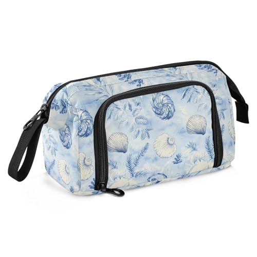 Image of Big Capacity Pencil Pen Case for Adults, Ocean Seashell Pencil Bags Portable Makeup Bag Stationery Storage for College Office