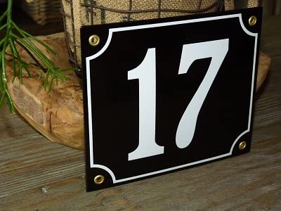 Numéro de maison émail 18x15 cm noir n°17 pour signalisation extérieure durable