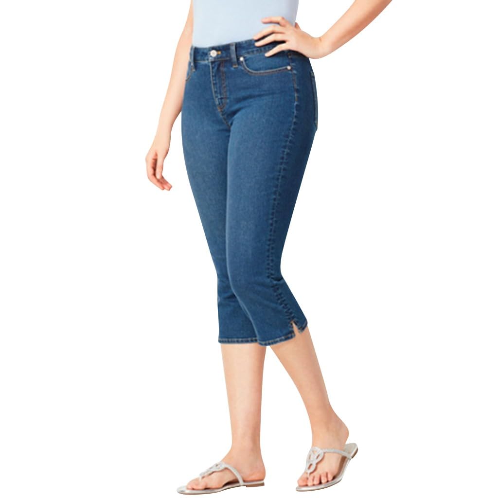IQYU Pantalones vaqueros para mujer de 7/8 de longitud, elásticos, capri, pantalones cortos de verano 3/4, pantalones piratas de cintura alta, pantalones vaqueros elásticos, bermudas, pantalones