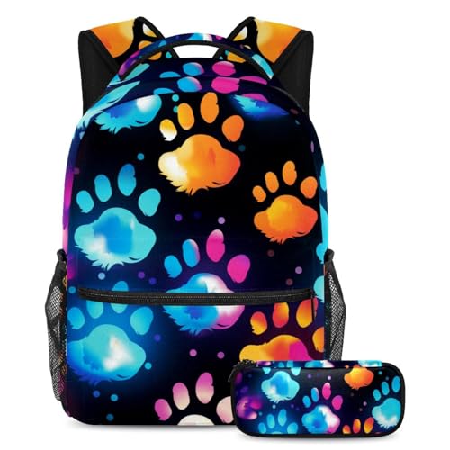 Sac à dos coloré 3 empreintes de pattes grand modèle pour écolier avec sa trousse