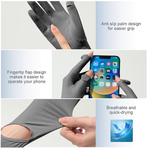 Image of PALAY Hand Gloves for Sun Protection with Arm Sleeves for Women Men, Nylon Ice Silk Sun Protection Gloves Women Cooling UV Hand Cover Arm Sleeves for Bike Riding - Anti-slip