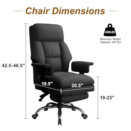Image of Executive Office Chair with Wheels PU Leather Ergonomic Desk Chairs with Foot Rest High Back Computer Gaming Chairs for Home Office