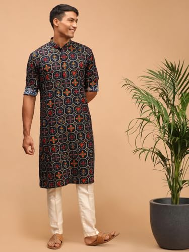 Image of VASTRAMAY Men's Cotton Blend Patola Kurta