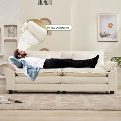 Image of Oprisen 86 inch Modular Sectional Sofa, Comfy Cloud Couch Sectional Sofa, Chenille Sofa Sleeper Deep Seat Sofa with Throw Pillows for Living Room (Beige White, 86 inch- Loveseat)