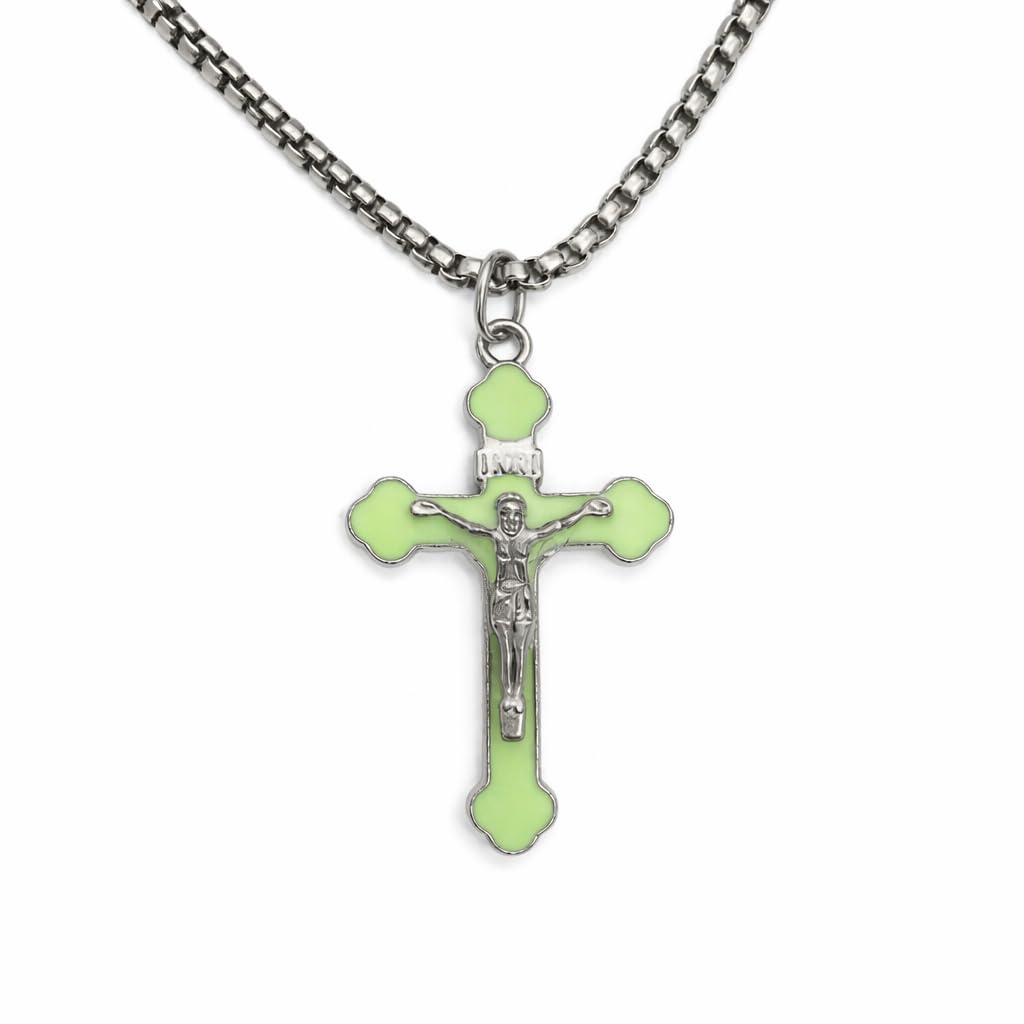 Men's Women's Silver Tone Crucifix Necklace with Enamel Cross Pendant with Chain-image-23