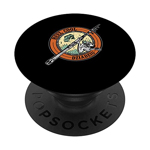 Reel Cool Dziadziu Fishing Polish Grandpa Fisherman PopSockets Swappable PopGrip, Black