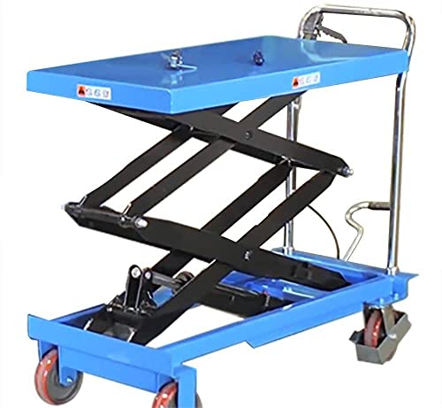 DoubleWin Double Scissor Lift Table, Industrial Hydraulic Manual Scissor Lift Table/Cart 770lbs Capacity, 62.4\" Raising/Lifting Height, 20.5\" × 39.8\" Platform Table, Model# TAD35 …