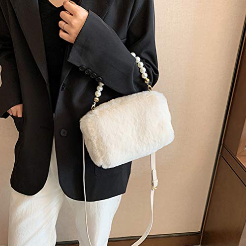 KESYOO Bolsa de Pelúcia Cross Body Bolsa de Pele Sintética Bolsa Embreagem Com Corrente de Pérola Bo