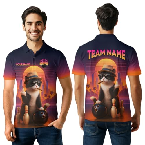 ChipteeAmz Custom Funny Cat Bowling Shirt for Men Women with Name Bowling Team Jersey Bowling League Polo & 1/4 Zip Shirt2