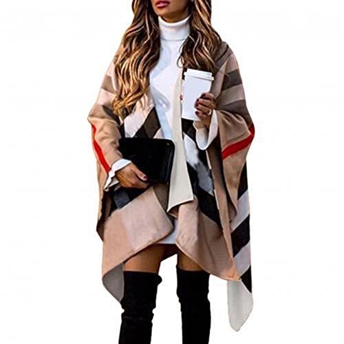 GLigeT Scarf Autumn Winter Women Fashion Sleeve Coat Plaid Striped Poncho Scarf Shawl Cashmere Chunky Oversized Winter/Fall (Color : Brown)