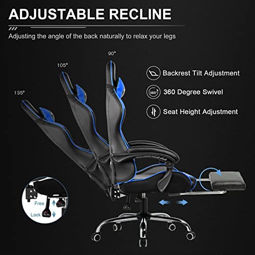 GTPLAYER Game stoel massage, gaming bureaustoel ergonomische met voetensteun, verstelbare hoofdsteun en lendensteun, in hoogte verstelbaar, lauw - Afbeelding 8