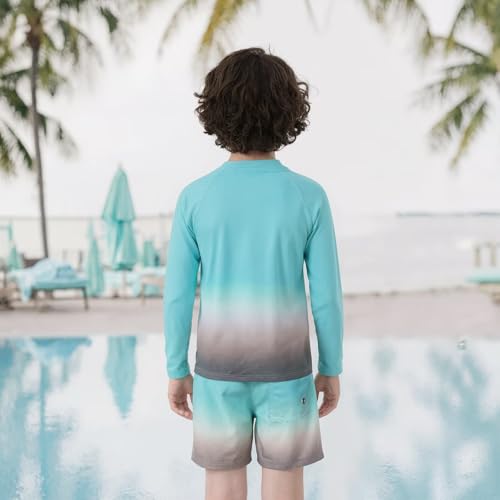 Image of Boys Two Piece Rash Guard Swimsuits Set with Swim Trunk Kids Long Sleeve Bathing Suit Swimwear Set