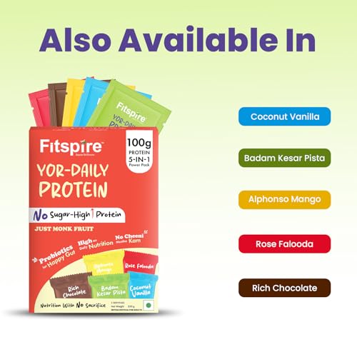 Image of Fitspire YOR Daily Badam Kesar Pista Protein Powder 50g | 20g Protein with 24+ Vitamins & Probiotics for Daily Wellness | Zero Added Sugar, Monk Fruit Sweetened
