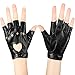Gants Demi-Doigts de Ceinture Punk Demi-Gants Punk Femme Cuir PU Évidés, Noir