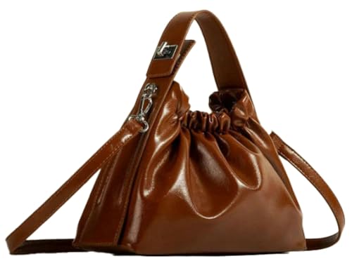 Multi-Way PU Leather Shoulder Bag for Women Adjustable Crossbody Purse with Drawstring Simple Capacity Hobo Handbag