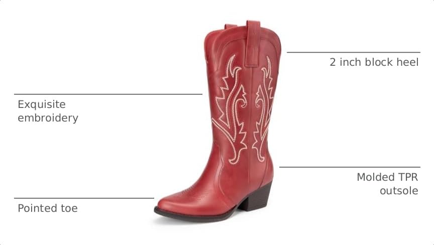 Image of DREAM PAIRS Women's Cowboy Cowgirl Western Boots | Embroidered Pointed Toe Low Heel Western Mid Calf Boots for Theme Party Country Concert