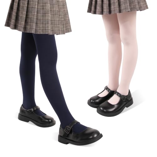 Image of 2 Pack Girls Tights Dance Tights Ballet Girls School uniform Footed Leggings Stockings for Kids 1-13 Years