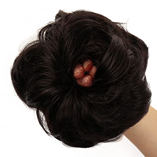 JJstar Messy Hair Bun Curly Wavy Hair Scrunchies Accessories Pieces for Women Girls Synthetic Chignons (Black Brown) - Image 4