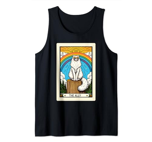 The Ally Cat Rainbow LGBTQ Tarocchi Carta Les Gay Pride Supporto Canotta
