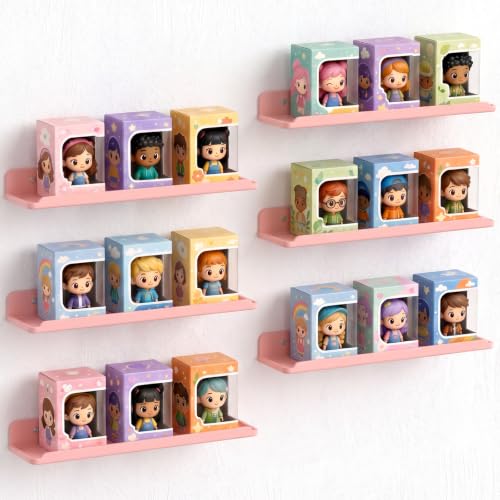 Image of Lifewit Acrylic Floating Shelves for Wall 14 inch Pink, 6 Pack | Wall Mounted Display Shelf for Figure, Car, Art, Book, Perfume Organizer for Bedroom, Living Room, Nursery Decor