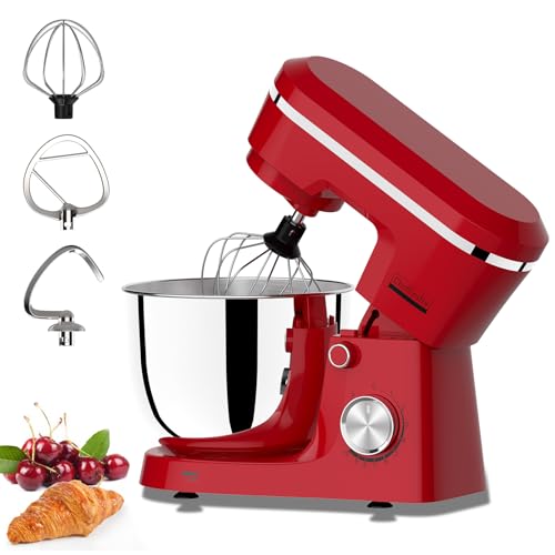 Household Stand Mixer with 6.5 Quart Bowl, Electric Food Mixer 10+p Speeds 660W, Kitchen Tilt-Head Bread Dough and Cake Mixers with Dough Hook, Whisk, Beater, Splash Guard and Egg Separator (Red 1)