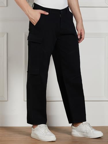 Image of Dennis Lingo Men Cotton Lycra Solid Stretchable Cargo Trousers