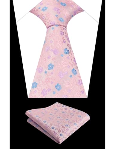Image of Alizeal Mens 3.15inches Exquisite Floral Tie with Small Flower Printed Pocket Square