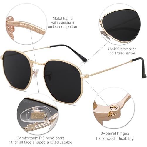 SOJOS Small Square Polarized Sunglasses for Men and Women Polygon Mirrored Lens SJ1072 Gold/Grey4