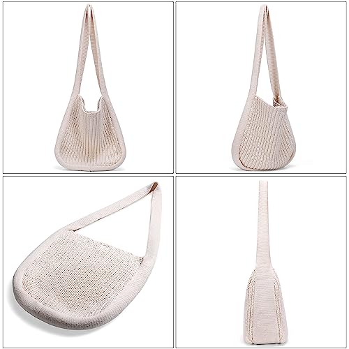 Crochet Tote Bag For Women Crochet Beach Bag Shopping Bag Women's Shoulder Handbags Hand Crocheted Bags (White) #TOP5