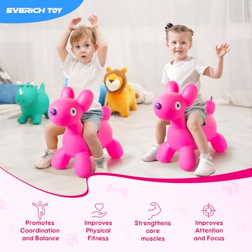 Image of EVERICH TOY Bouncy Animal Hopper, Ride-On Dog Hopping Toy for Toddler 18M+ | Inflatable Horse Hopping Toy for Boys Girls, Indoor Outdoor Bouncy Dog Toy for 2 Year Old Kids, Gift for 3 4 5 6 Yrs W / Pump