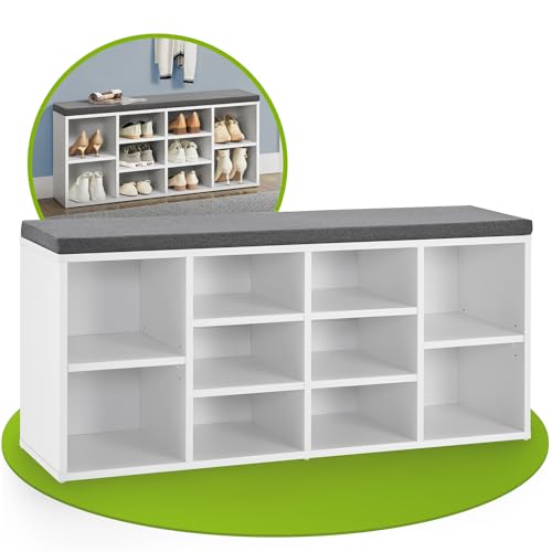 Juskys Schuhregal Holz mit Polsterung, Stoff & 10 Fächern -...