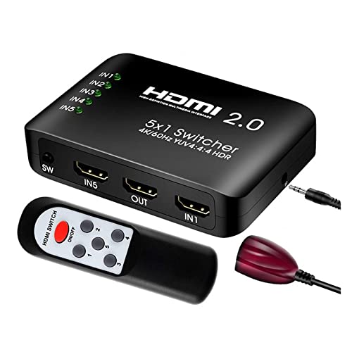 2.0 Switch 4K 60Hz Splitter Adaptador de conmutador de 3 Puertos con Control Remoto IR for Xbox Series X PC PS5 Projector para computadora portátil, TV, proyector(5X1)